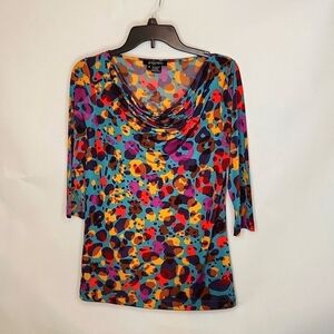 Etcetera eclectic bright multicolor animal print blouse with ruched neckline M